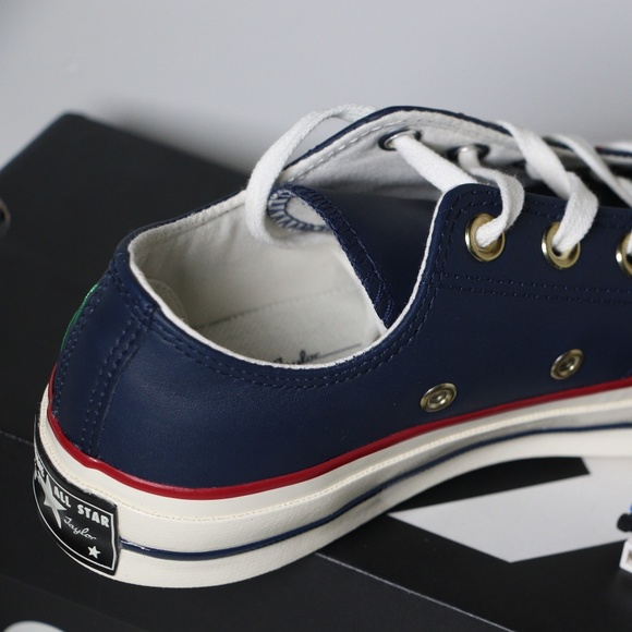 Converse Flowers / Navy Leather All Star Low Tops - Picture 2 of 7